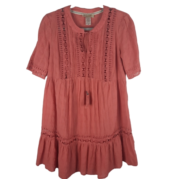 Davina Dresses & Skirts - Davina Bohemian Short Sleeve Crochet Detail Mini Dress With Lining